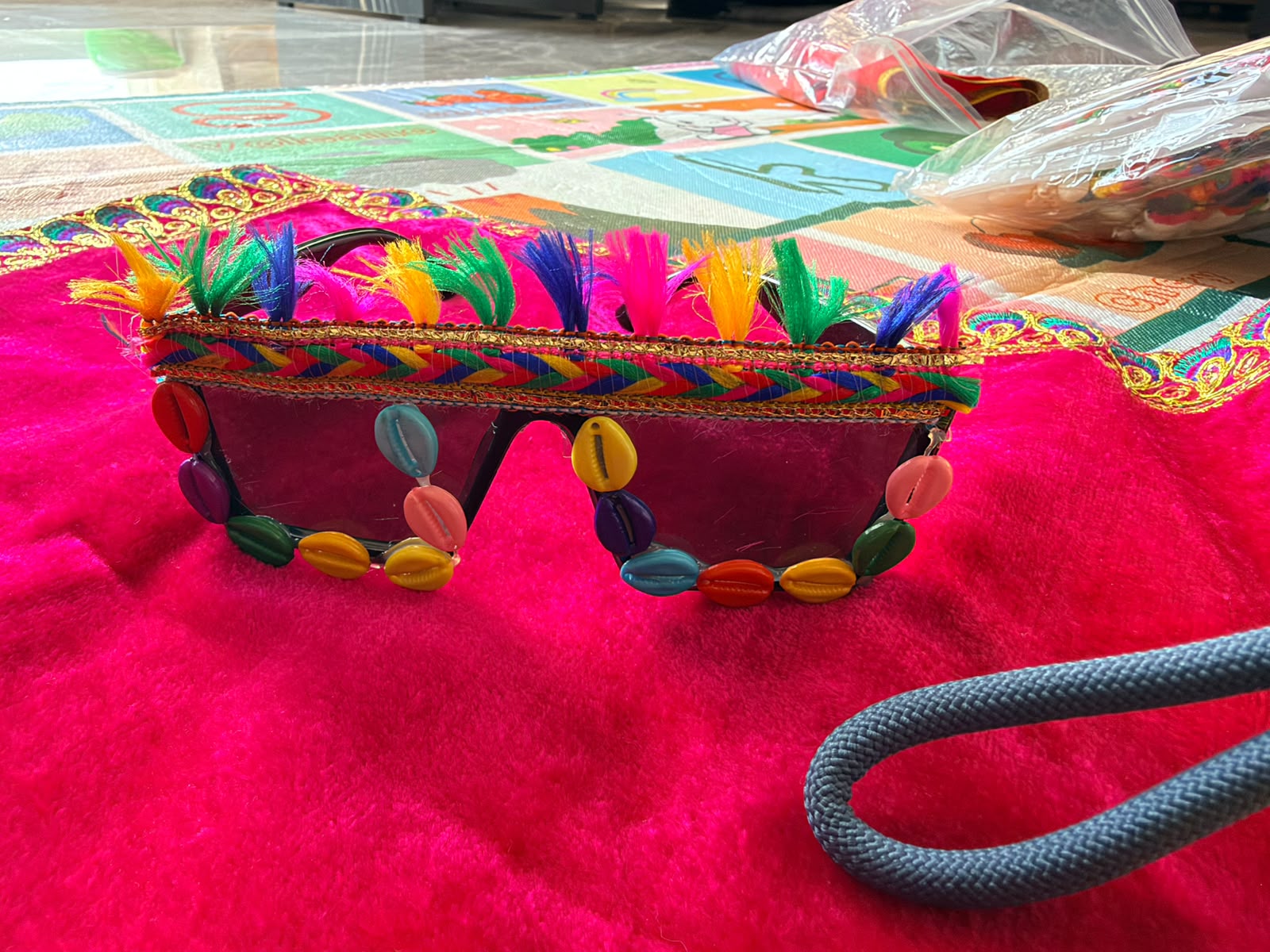 Handmade Boho Cowrie Sunglasses - Multicolor Kaudi & Tassel Festival Goggles - Funky Party Glasses for Women & Girls - Rann Utsav & Beach Party Eyewear
